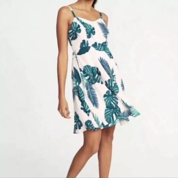 pink dress with green leaves